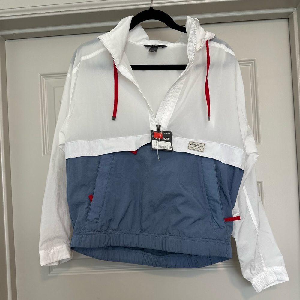 Eddie Bauer White and Navy Jacket with Red Details